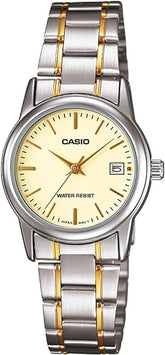 Casio, Women’s Watch Analog, Beige Dial Silver Stainless Steel Band, LTP-V002SG-9AUD